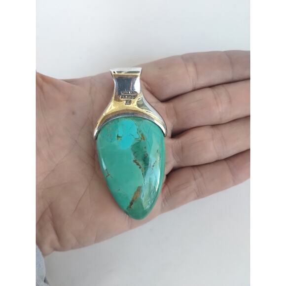 BARSE Signed 925 Sterling Silver Blue Green Turquoise Stone Statement Pendant - Picture 3 of 12